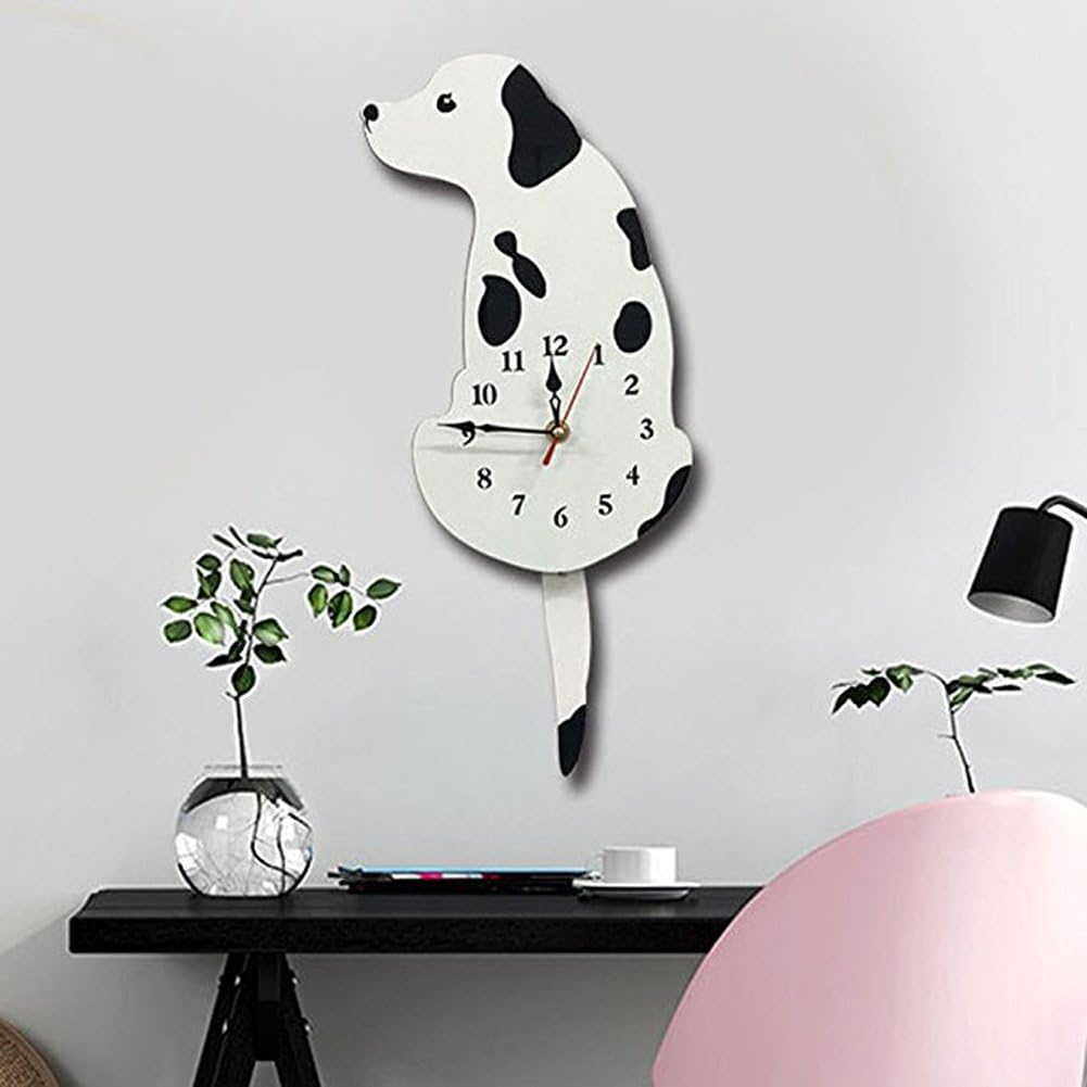 Ukey Wall Clock Creative Dog Acrylic Wall Clock with Swing Tail Pendulum for Living Room Bedroom Kids Room Kitchen and Home Décor - Battery Not Included (42CM x 18CM) White