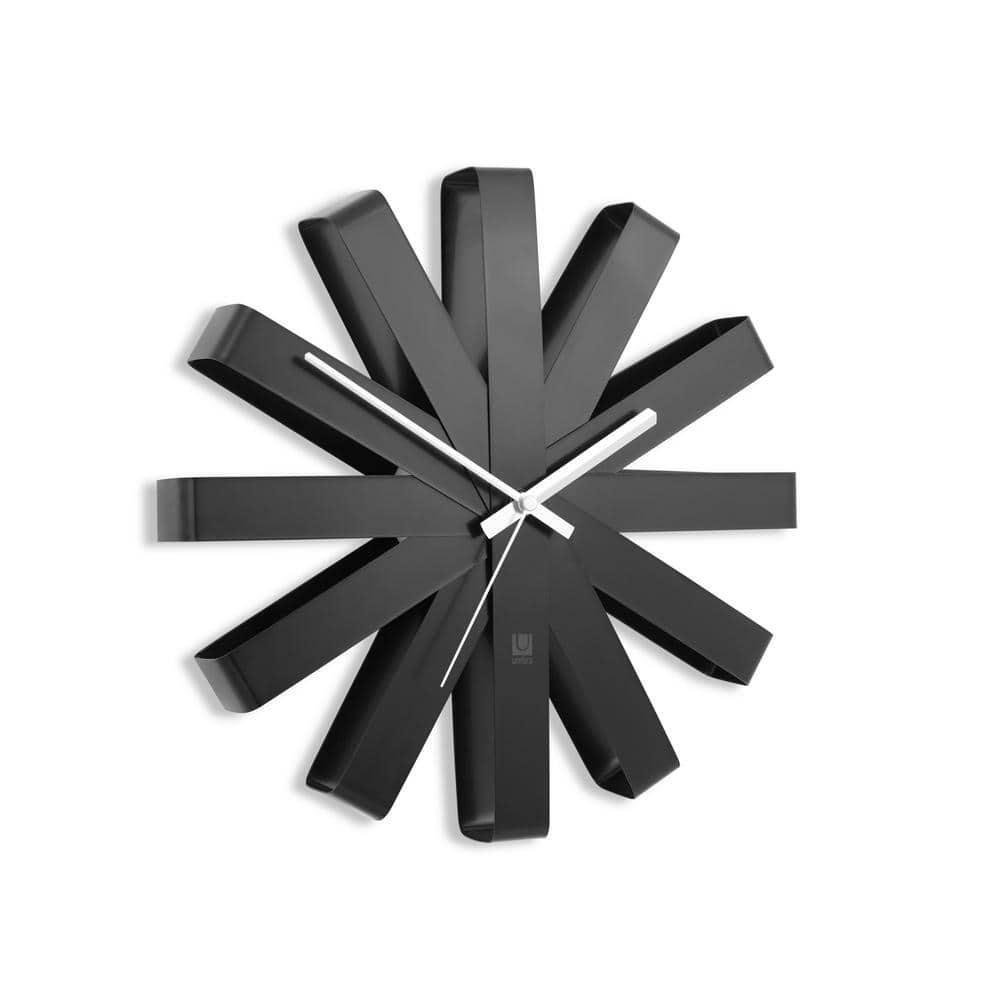 Umbra Wall Clock 11.75" Modern Style Quartz Analog Round Metal-Frame in Black