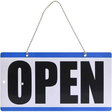 Unbranded Durable Plastic Open and Closed Sign with Clock , Blue & White, 11.5 in x 6 in, 1 Count