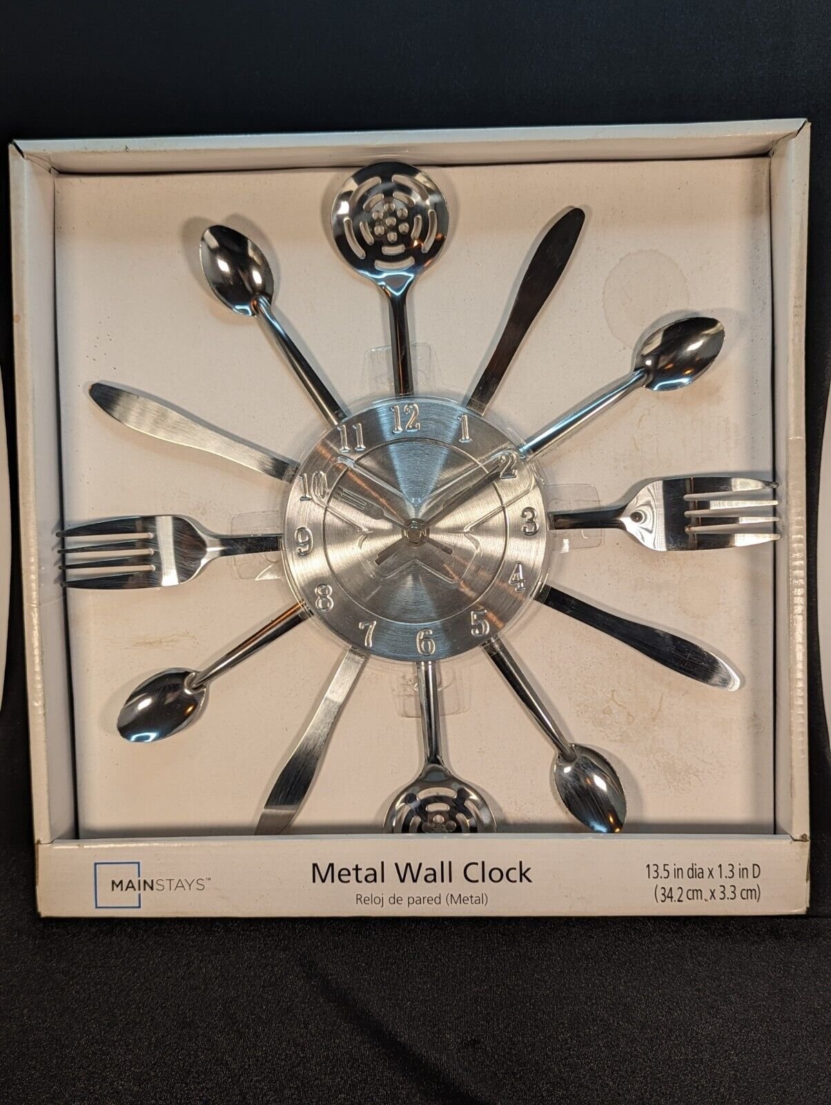 Unique Metal Kitchen Clock Wall Mount Mainstays Silver Brand New Sealed