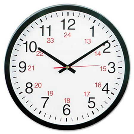 Universal 24-Hour Round Wall Clock, 12.75 in., Black