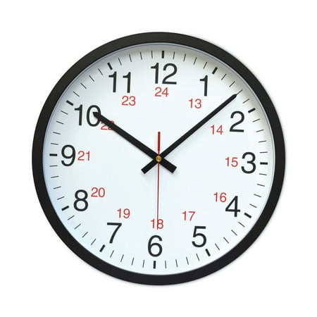 Universal UNV10441 12.63 in. Diameter 24-Hour Round Wall Clock Black Case