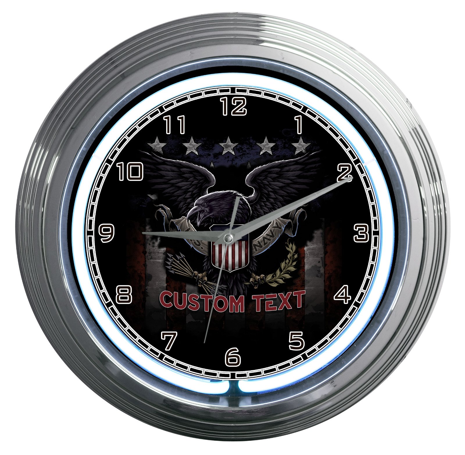 US Navy War Eagle Patriotic Prior Service Veteran Gift 15" Neon USN Clock