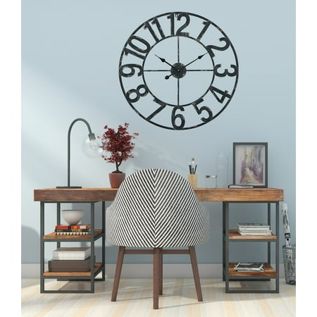 Utopia Alley CL23BK 30 in. Manhattan Industrial Analog Wall Clock, Distressed Black