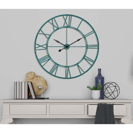 UTOPIA ALLEY Oversized Roman Round Wall Clock - Large Wall Clock, Big Clocks For Living Room Decor Or Dining Room Decor, Roman Numeral Wall Clock, Decorative Wall Clock (43.5 Diameter, Sea Green)