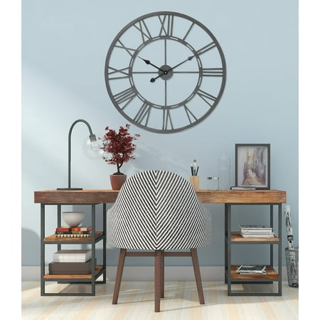 UTOPIA ALLEY Oversized Roman Round Wall Clock | Battery Operated Roman Numeral Wall Clock, Decorative Timepiece for Living Room & Dining Room Decor, Gray Finish (27W x 27H)