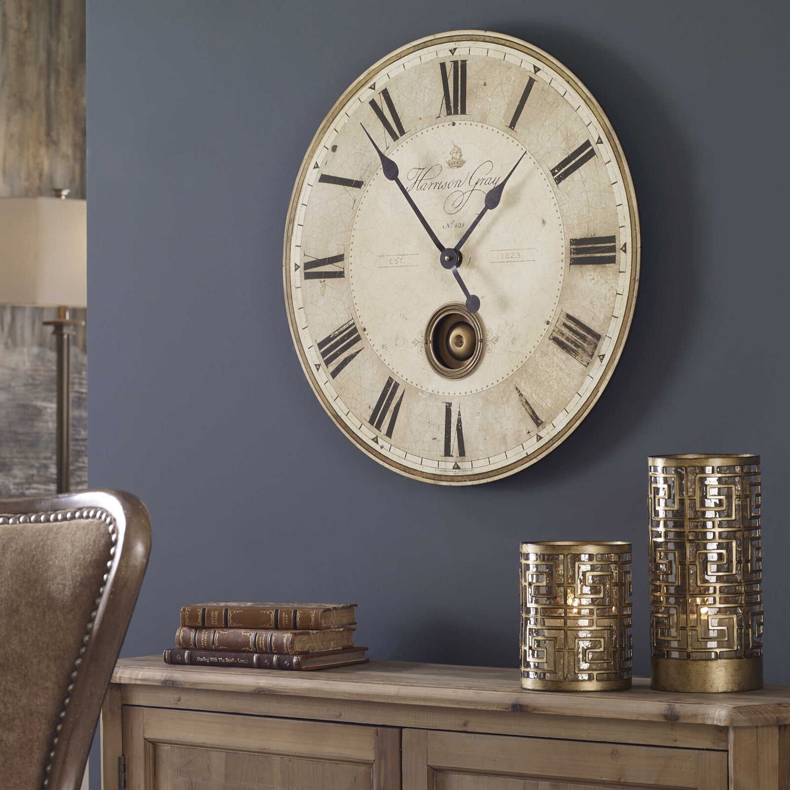Uttermost 06032 Brass Harrison Gray 23"W Analog Wall Clock