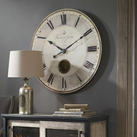 Uttermost 06033 Harrison Gray 30 Round Vintage Wall Clock - Brass