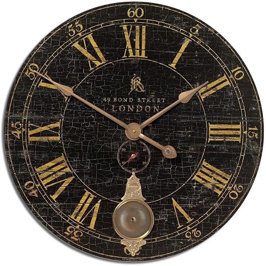 Uttermost Bond Street Black Pendulum 30 Wide Round Wall Clock