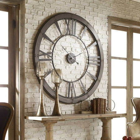 Uttermost Ronan 60 MDF Wood and Metal Wall Clock in Dark Rustic Bronze/Gray