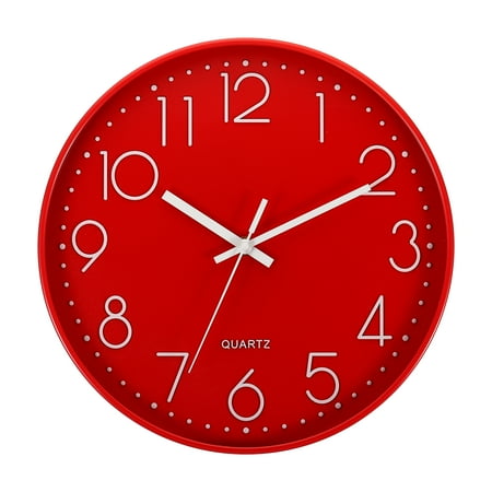 Uxcell 12 Wall Clock Battery Operated Silent Non Ticking Round Clock, Red