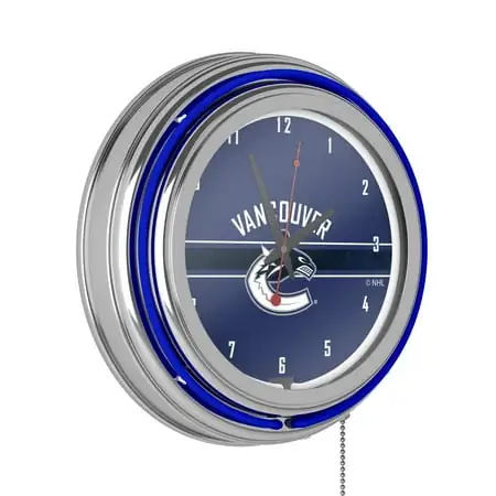 Vancouver Canucks Logo Retro Neon Analog Wall Clock with Pull Chain