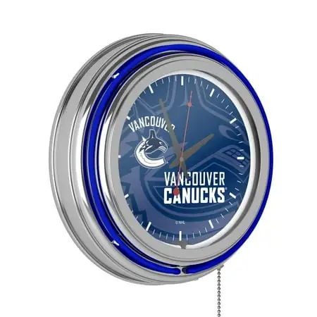 Vancouver Canucks Watermark Retro Neon Analog Wall Clock with Pull Chain