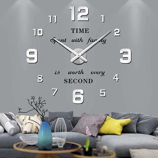 VANGOLD Large Wall Clock DIY Wall Decorations 3D Sticker Frameless Clock for Home Living Room Bedroom Office Decor