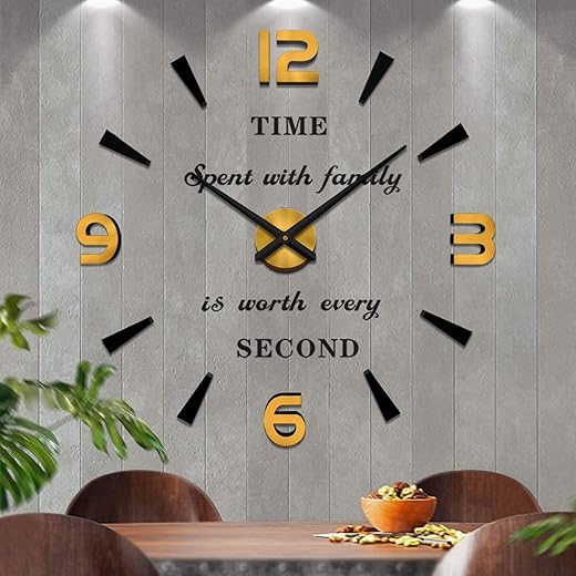 VANGOLD Wall Clock Oversized Wall Clock for Living Room Decor, Decorative Wall Clocks Battery Operated (Gold Home Decoration)