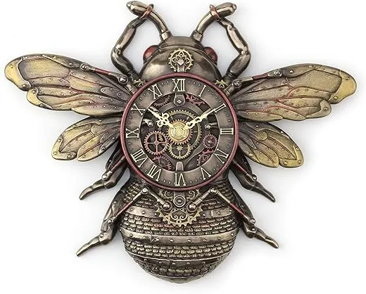 Veronese Design 10 1/4 Steampunk Bee Clock Cold Cast Resin Antique Bronze Finish Wall Sculpture Room Decor