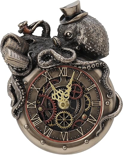 Veronese Design 7 5/8 Inch Tall Steampunk Octopus Nostradamus Prophet Wall Clock Sculpture