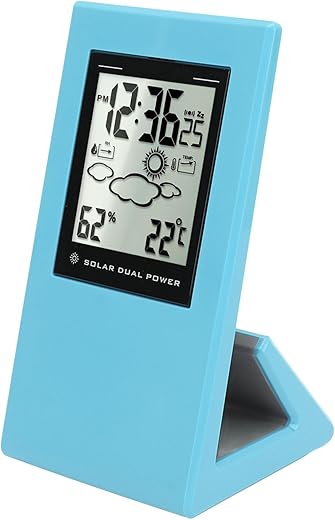 VGEBY Weather Forcast Clock, Solar Powered LCD Display Clock with Temperature Humidity for Home School Office