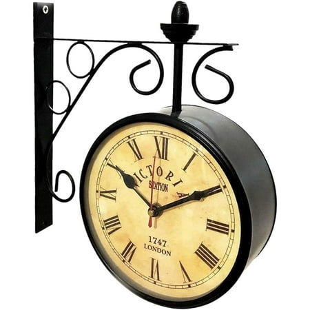 Victoria Station Double Sided Railway Black Powder Coated Clock Functional Clock Home Decor (10 Inches)