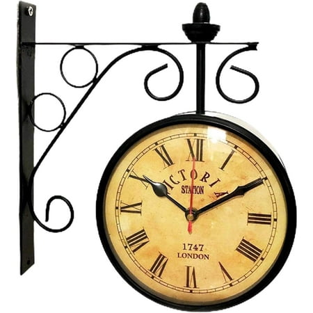 Victoria Station Double Sided Railway Black Powder Coated Clock Functional Clock Home Decor (6 Inches)