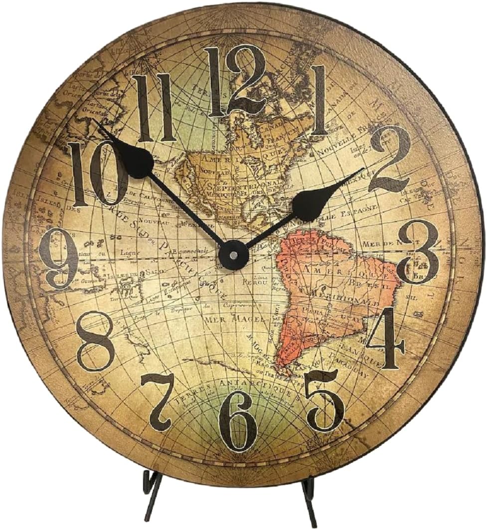 Vincenzo World Map Wall Clock | Ultra Quiet Quartz Mechanism | Hand Made in USA Beautiful Crisp Lasting Color | Comes in 8 Sizes | 18-Inch