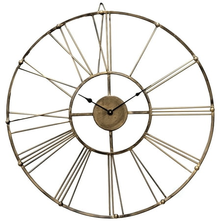 Vintage Antique Gold 30 in Dia Metal Wall Clock - Roman Numerals, Elegant Decorative Timepiece for Dining, Living Room, or Kitchen, Classic Home Accent with Intricate Detailing and Timeless Design