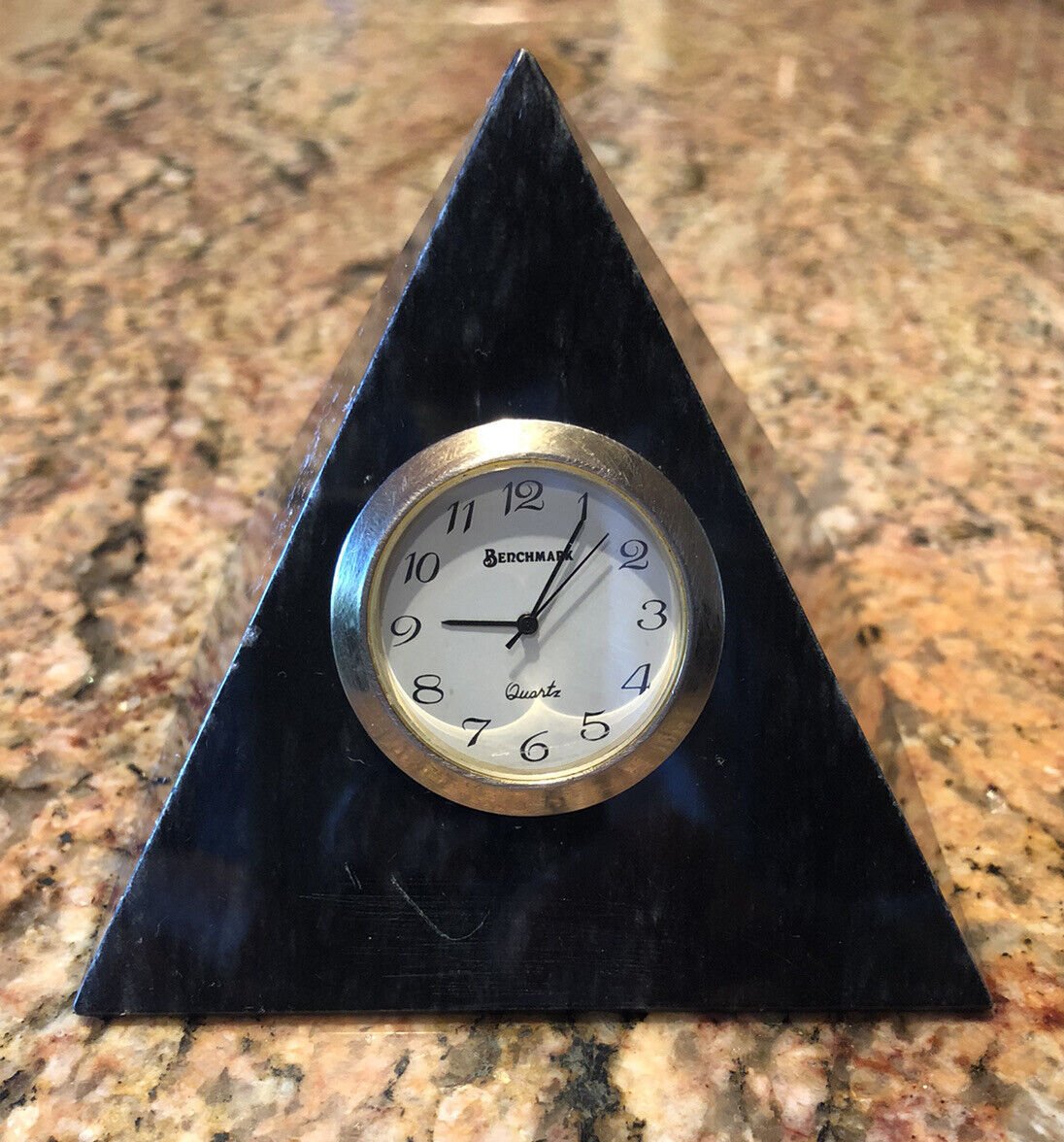 Vintage Benchmark Black Marble Pyramid Quartz Desk Clock