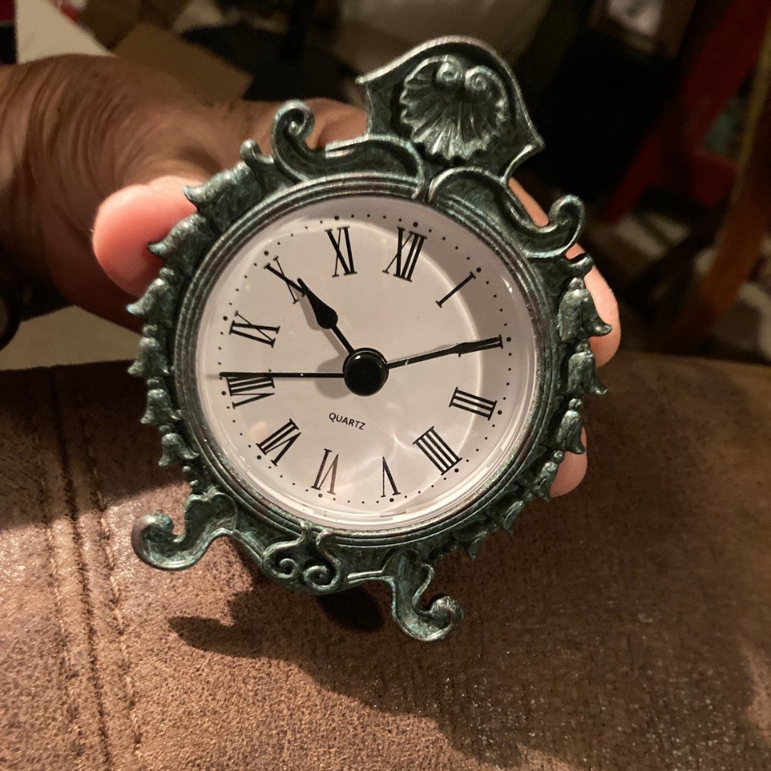 Vintage Blue Pewter Metal Table Clock Countertop Home Decor