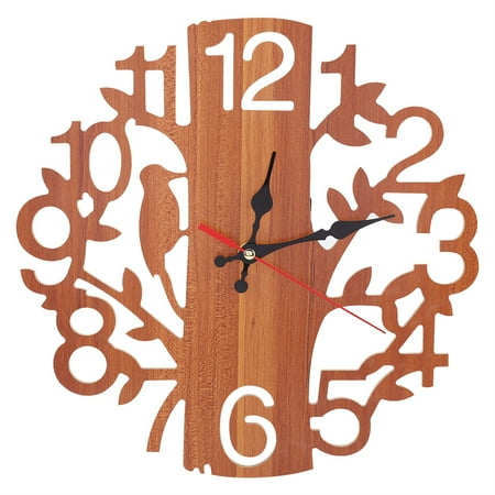 Vintage Brown Tree-Shaped Wall Clock with Birds Design - Perfect Decorative Timepiece for Home or Office