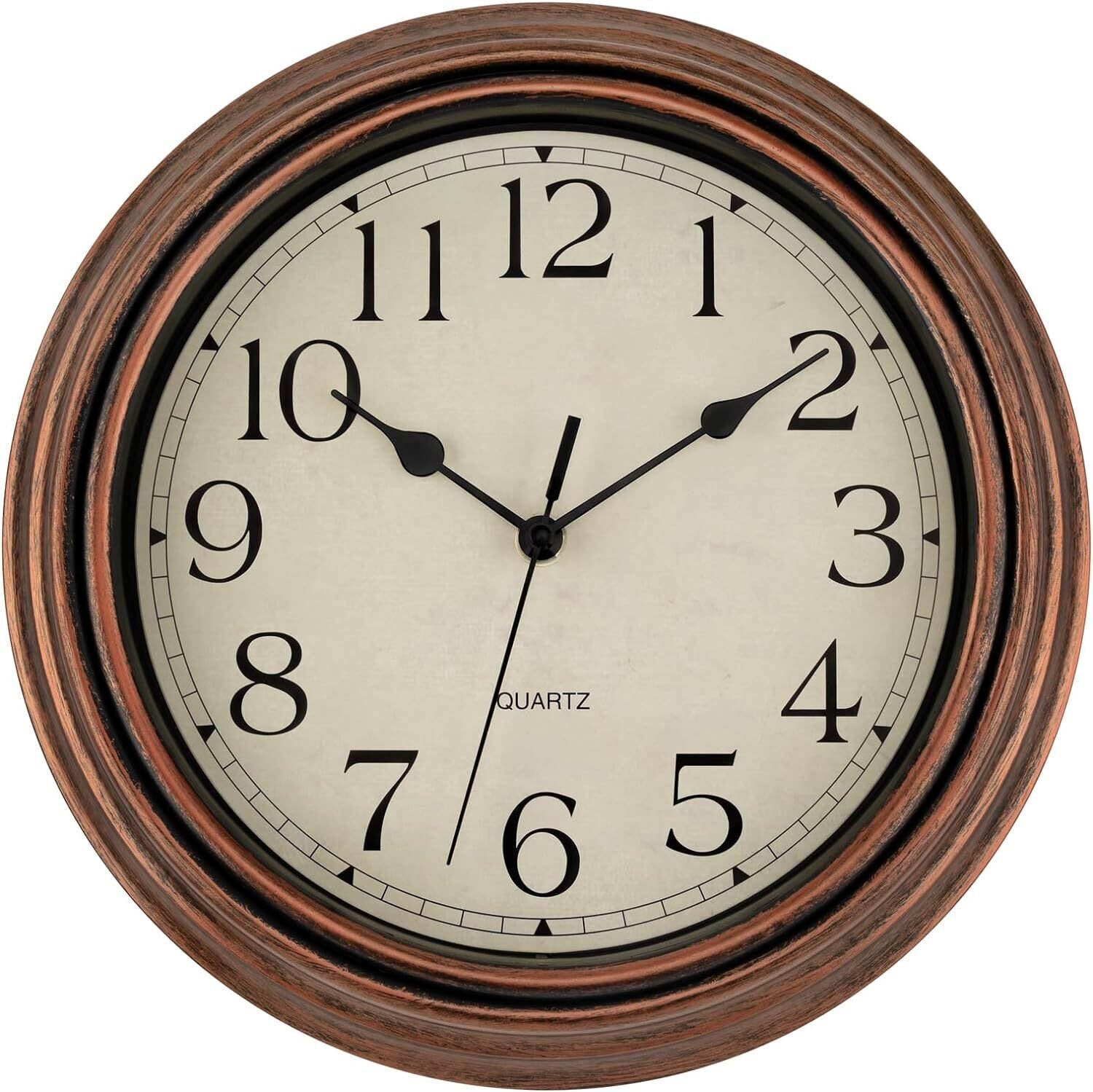Vintage Copper Wall Clock 12 Inch Silent Non Ticking Battery Operated Qua