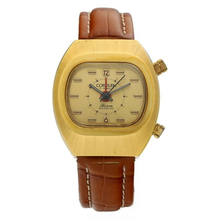 Vintage Cordura Incabloc Alarm Gold Tone Leather Manual Wind Wrist Watch