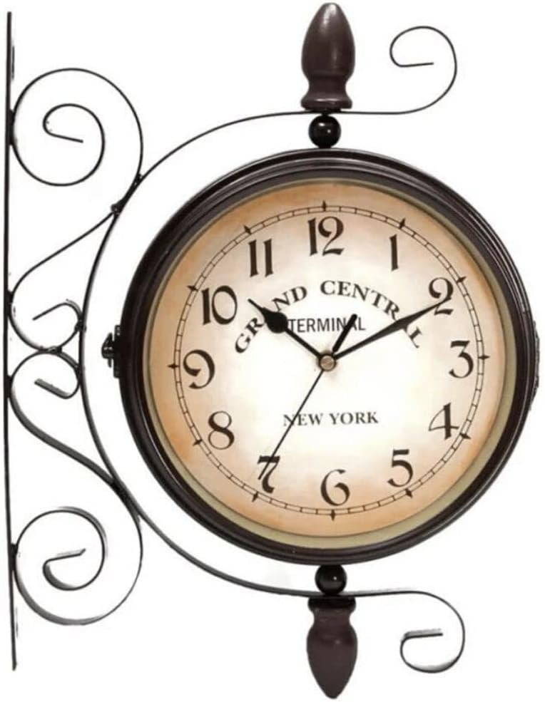 Vintage Double Sided Wall Clock Industrial Wall Clock for Outdoor Decorative Wall Art Antique Decor Office Wall Clock Silent Kitchen Wall Clock Steampunk Double Sided Clock Wall Mounted