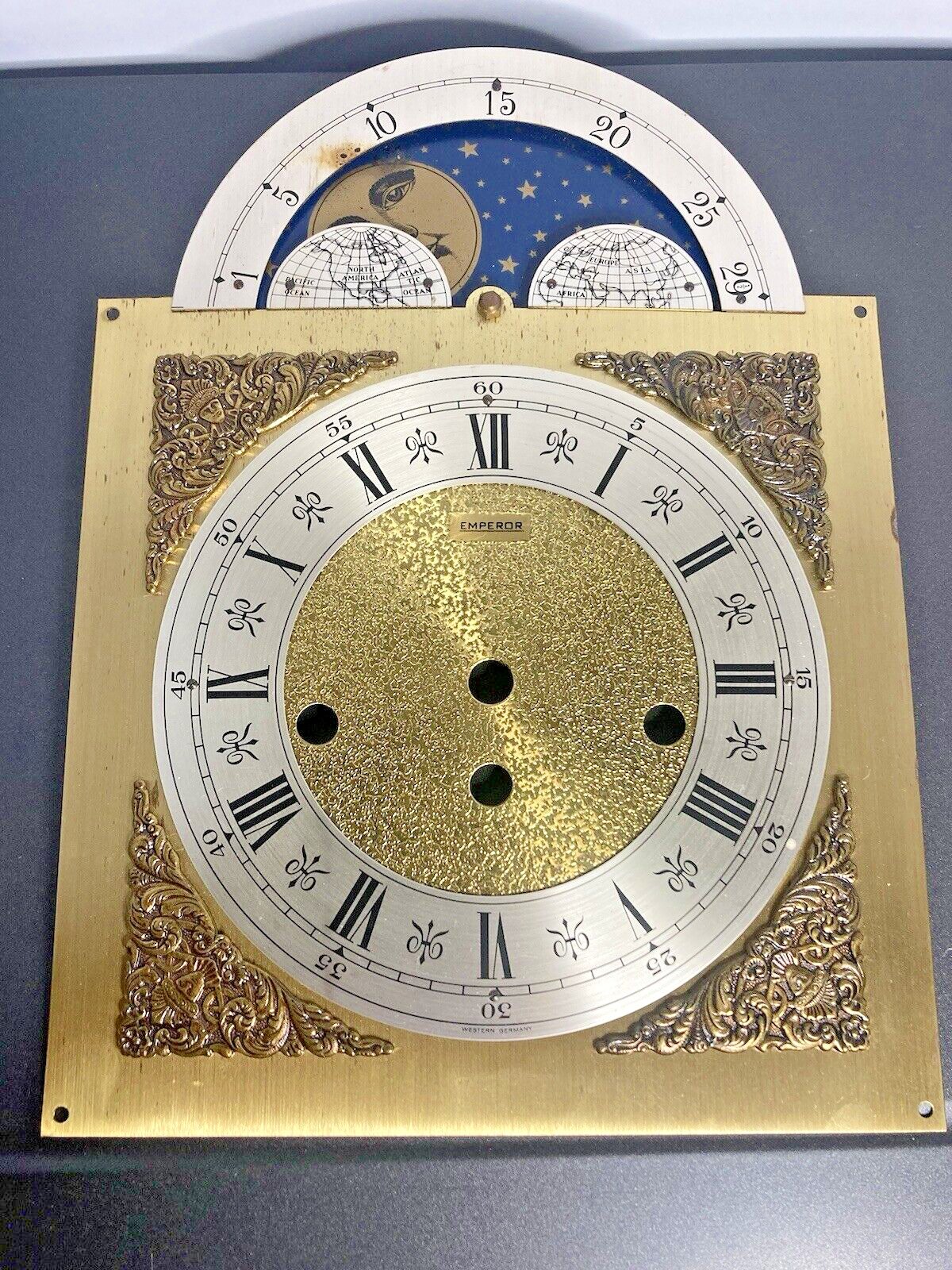 Vintage Emperor Grandfather Clock Moon Phase West Germany Faceplate