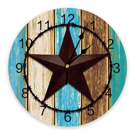 Vintage Farm Teal Wood Grain Country Star Silent Wall Clock Fashion Living Room Watch Modern Home ration Round Clocks