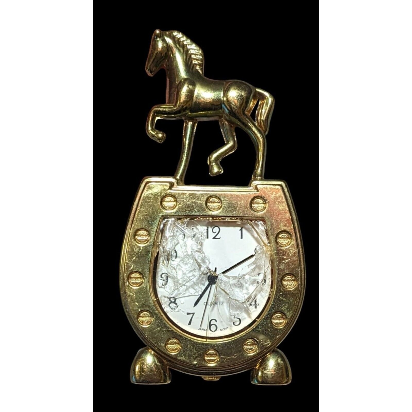 Vintage Gold Horse And Horseshoe Desk Clock