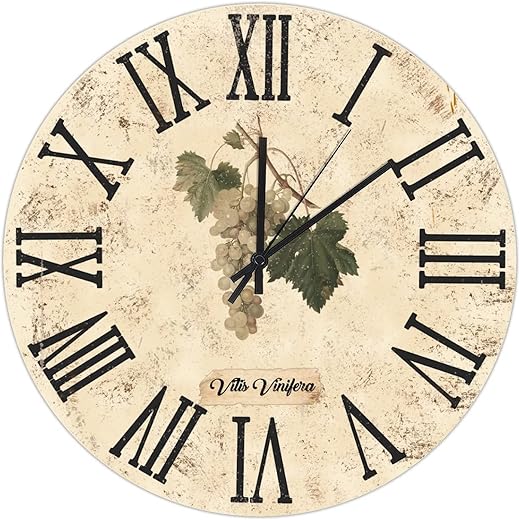 Vintage Grape Wooden Clock Chic Rustic Grapes Vines Numeral Wooden Clock 10inch Silent Non-Ticking Battery Operated Home Frameless Clocks for Bathroom Outdoor Indoor Office Home