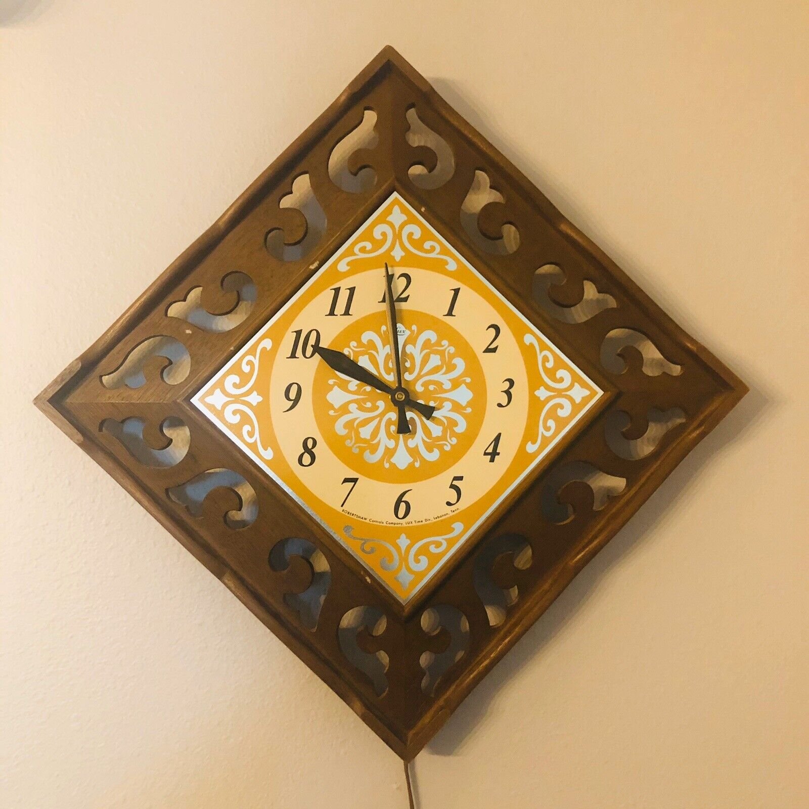 Vintage Lux Sunburst Diamond Shape Wall Clock - Robert Shaw Mid Century Modern