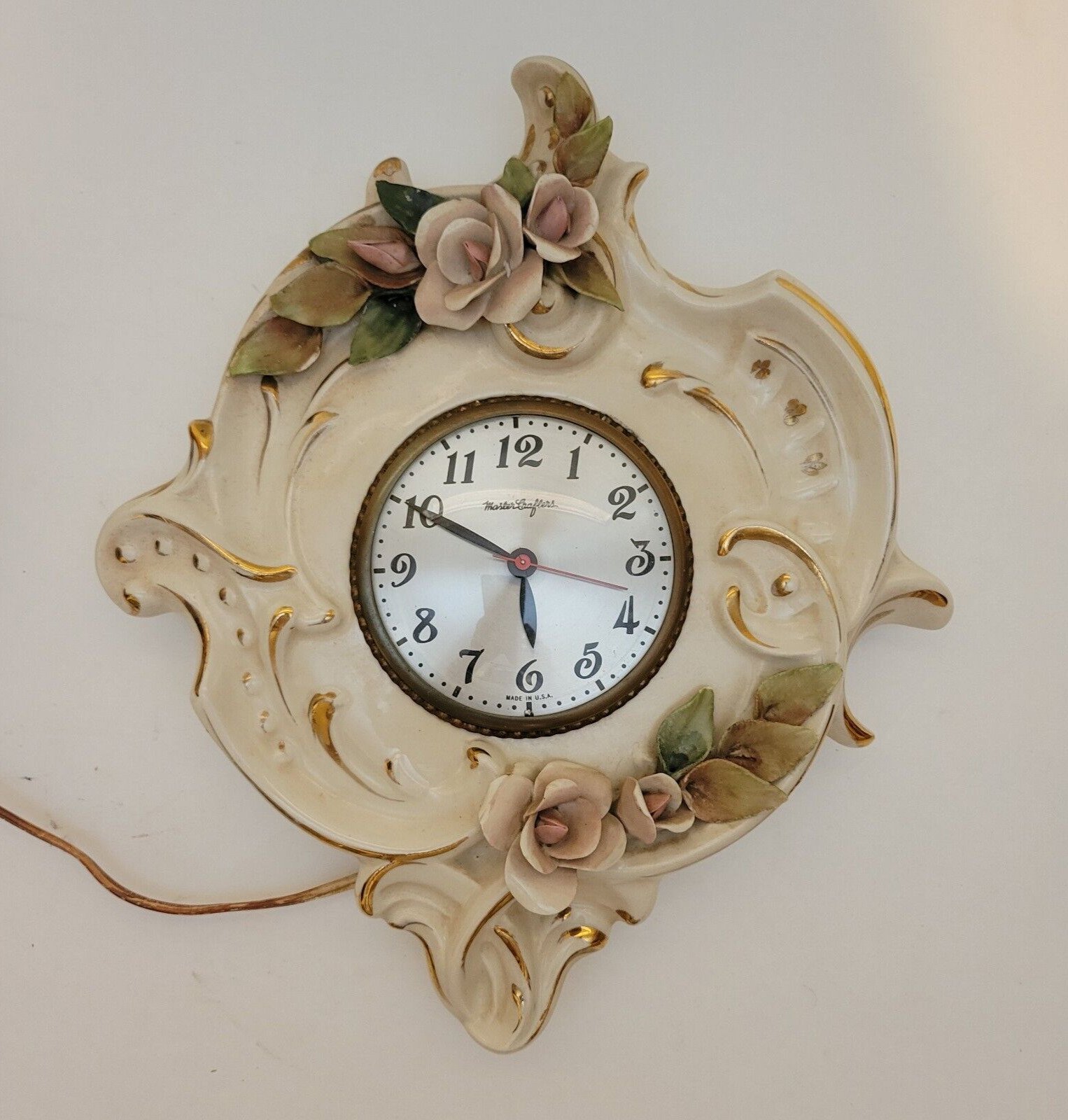 Vintage Master Crafters Wall Clock Ceramic French Style Floral Accents Need Work