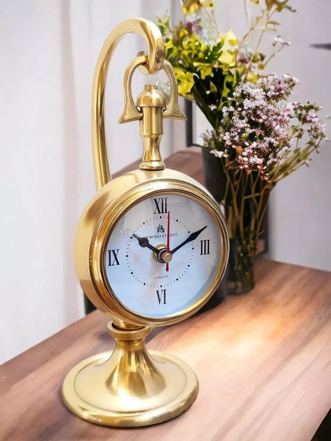 Vintage Pendulum Desk Clock Antique Metal Finish Table Watch Home Deco
