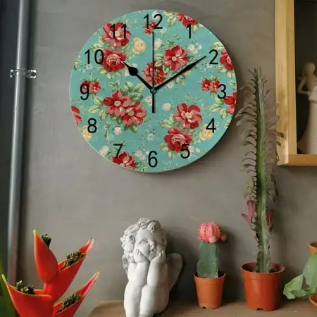 Vintage Red Roses Wall Clock, 10 Inch Silent Non Ticking Wall Clocks Battery Operated, Simple Rustic Country Kitchen Clock for Home Decor Art, Easy to Read