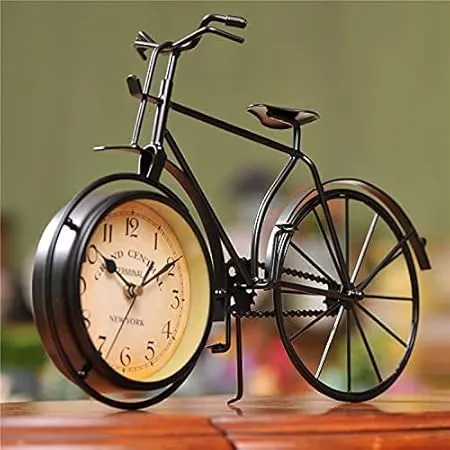 Vintage/Retro Wall Clock,Vintage Bicycle Table Clock Vintage Metal Rustic Bicycle Clock Bike Shaped Double Side Table Decorative Clock