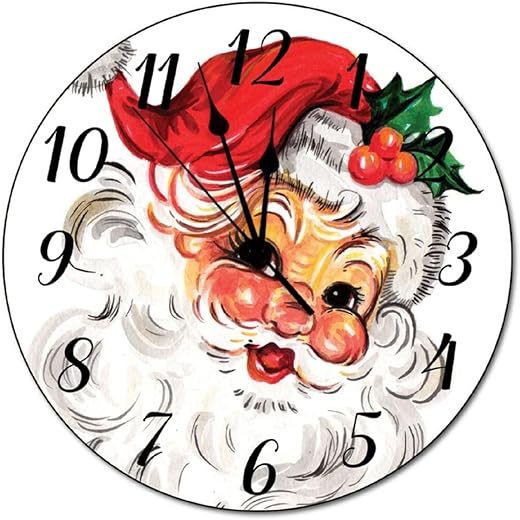 Vintage Santa Clock 10 in Christmas Clock Santa clocks for wall Christmas Wall Clock Non-Ticking Wooden Wall Clocks Battery Operated Rustic New Year Home Decor for Kitchen Bedroom Bathroom Living Room