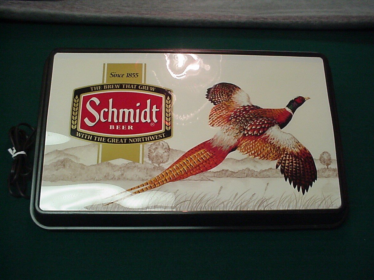 Vintage Schmidt Beer Brewery Pheasant Wall Lighted Sign Works Very Good NICE