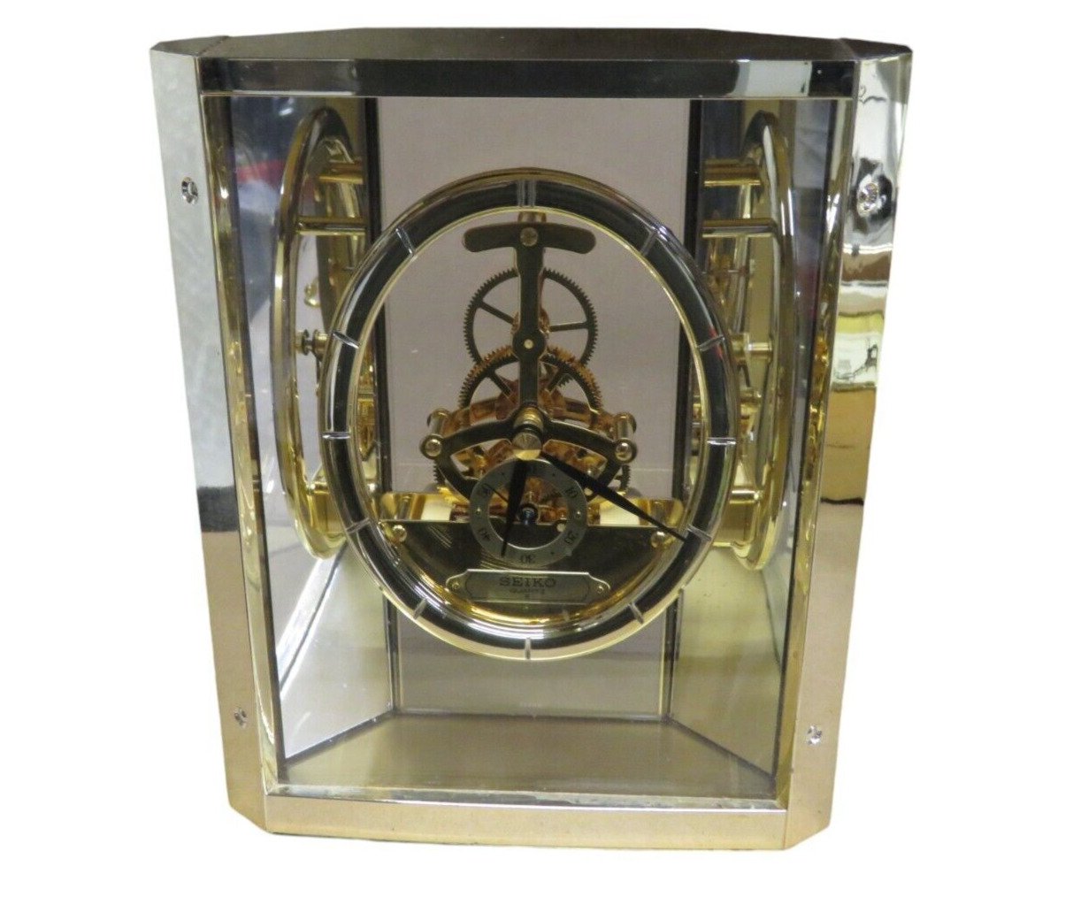 Vintage Seiko Quartz Skeleton Mantle Desk Table Clock QAW 110G WORKS