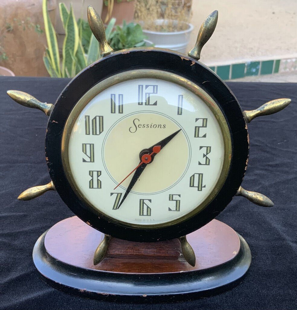 Vintage Sessions Shipwheel Mantle Clock Wood