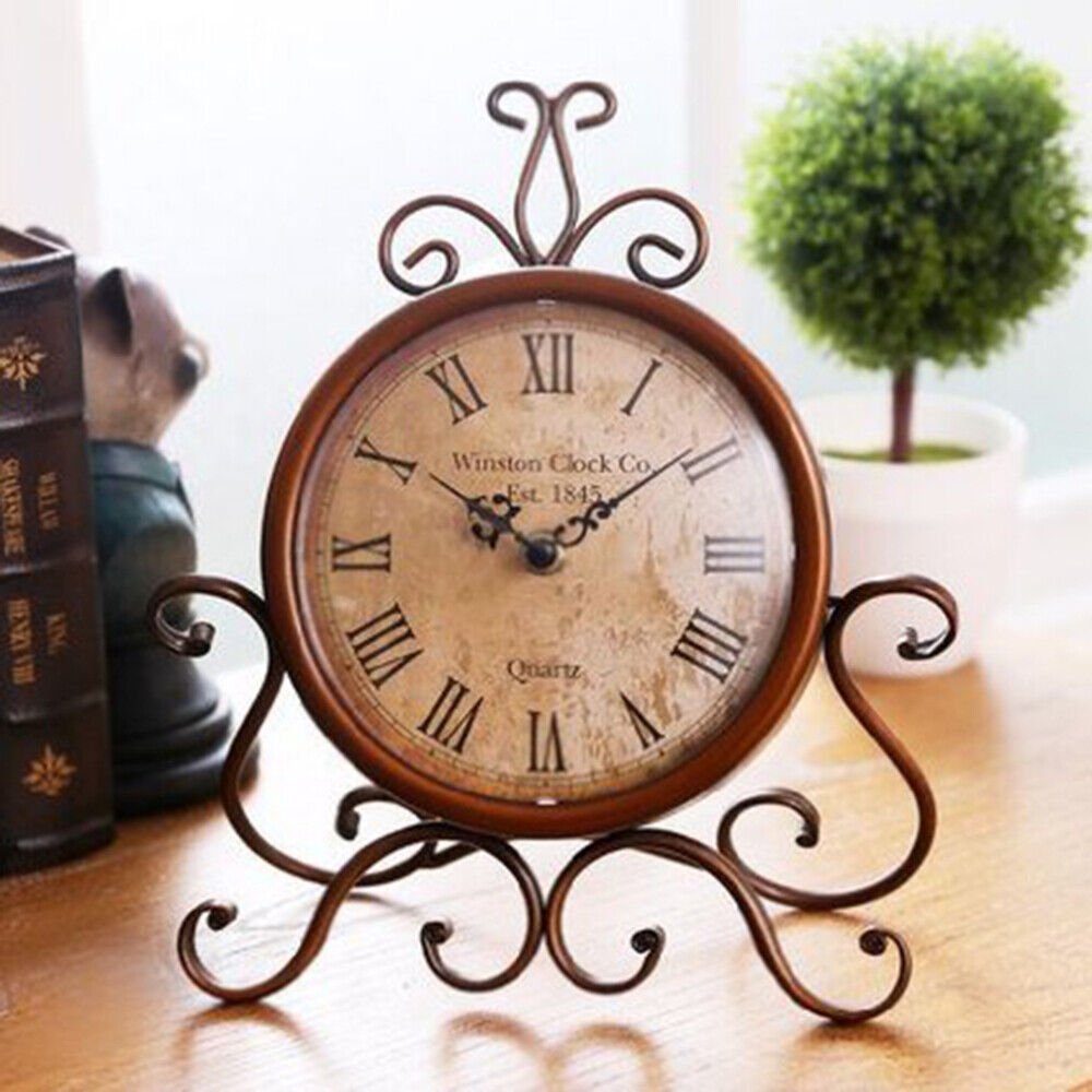 Vintage Silent Clock Retro Decor Cabinet Decoration European Style Table