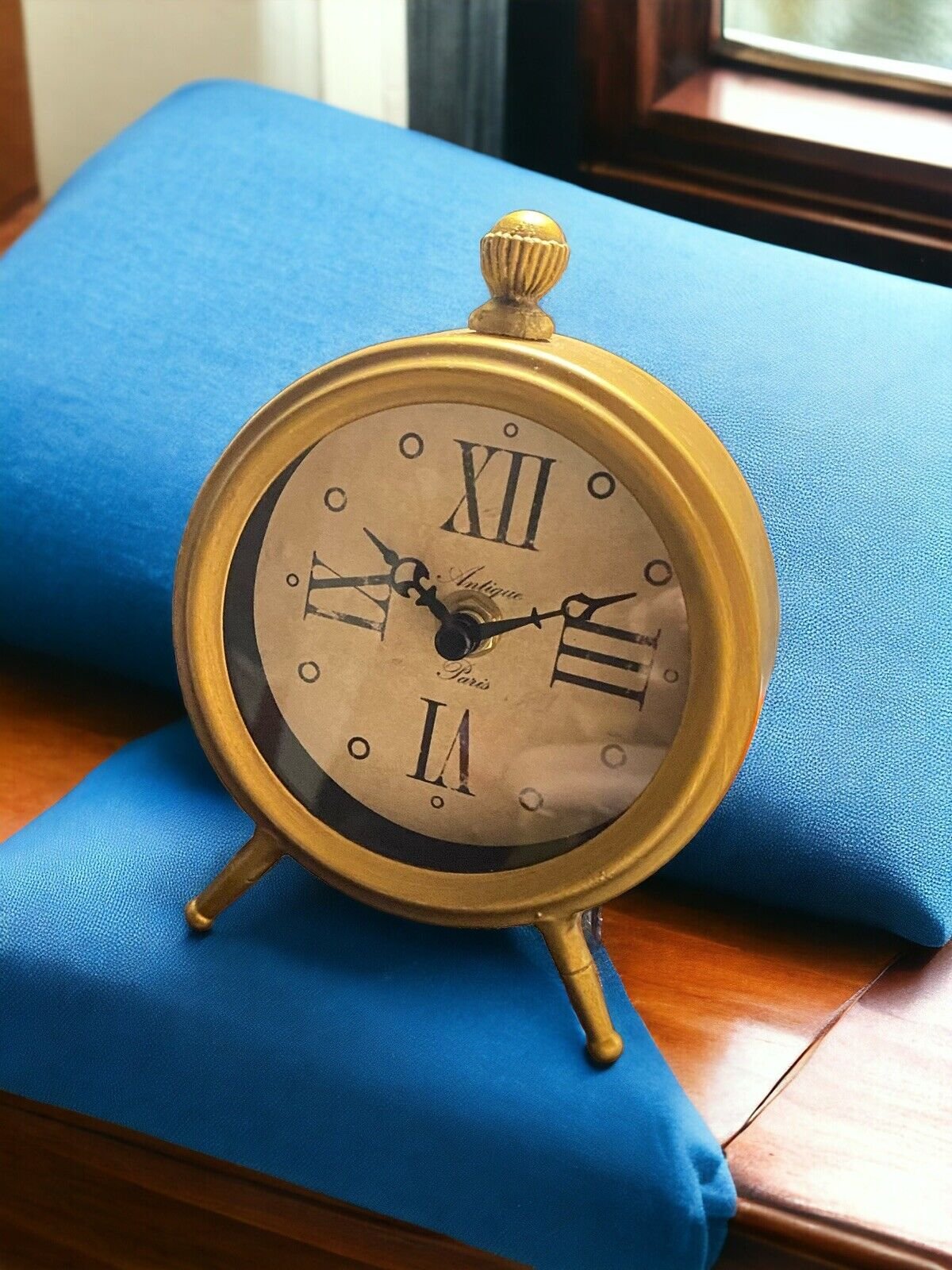 Vintage Small Brass Desk Clock | Antique, Retro Style with Roman Numerals
