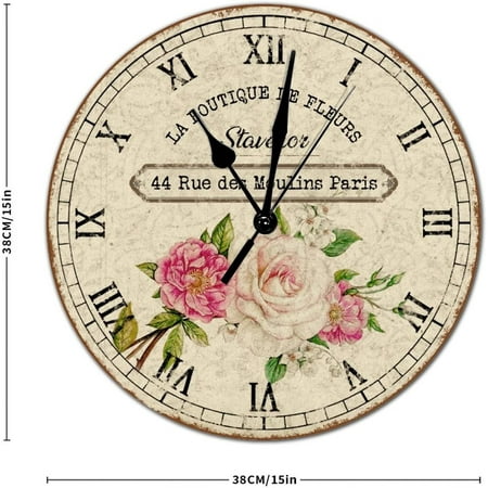 Vintage Style Round Wood Wall Clocks French Vintage Flower Roman Numerals W