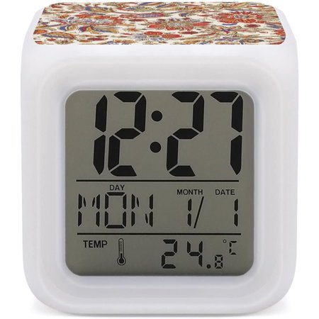 Vintage Traditional Floral Flowers Orange Style Mini Digital Alarm Clocks, Wake Up [3272]