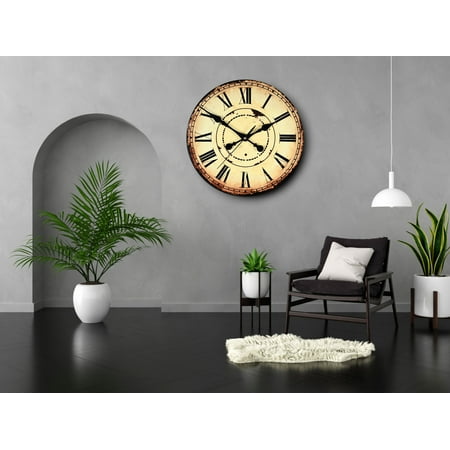 Vintage Wall Clock, Rustic Wall Clock, Oversized Wall Clock, Silent Quartz Movement, Unique Wall Clock, Wood Wall Clock with Roman Numerals